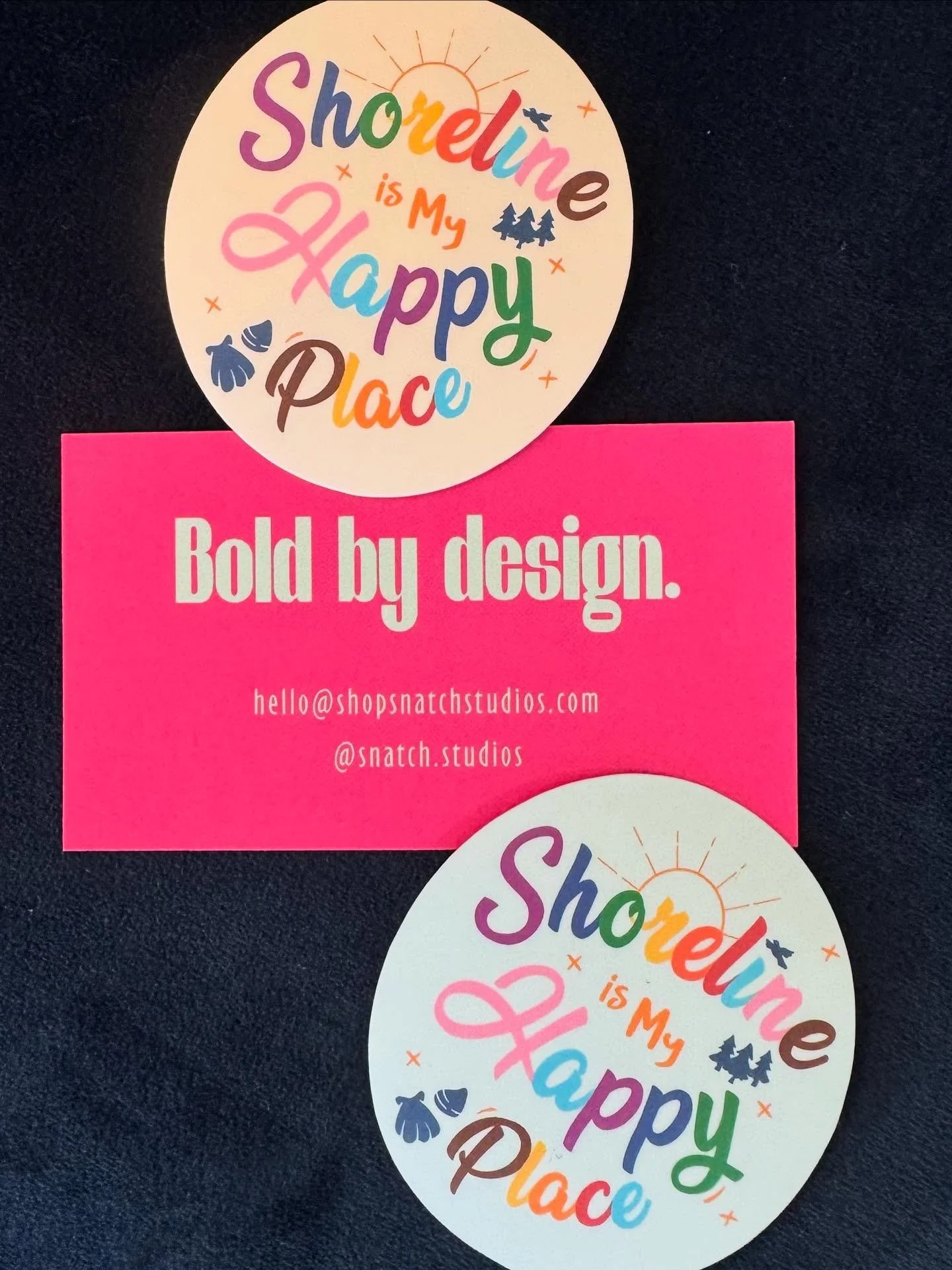New sticker alert! We just added these #shorelineismyhappyplace stickers to the collection! Available with a light yellow or light blue background. Shoutout to @snatch.studios for making these cuties! If you&rsquo;re looking for stickers and passiona