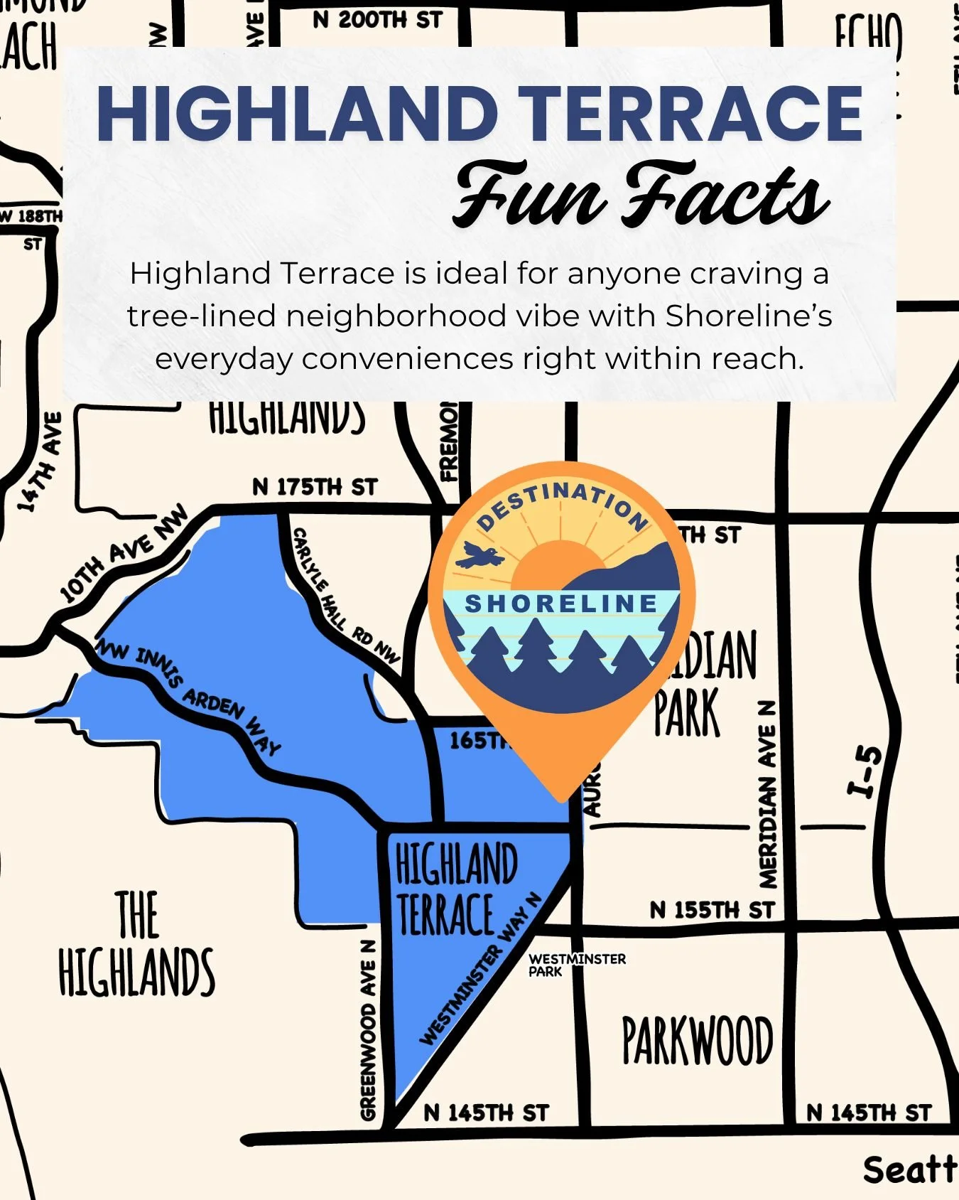 Shoreline Is My Neighborhood - Highland Terrace Fun Facts
🌲 Tree-lined tranquility: The mature canopy is a big part of what gives the neighborhood its serene feel.

🏞️ Close to it all: Residents are just minutes from Shoreline Place, parks, playfie