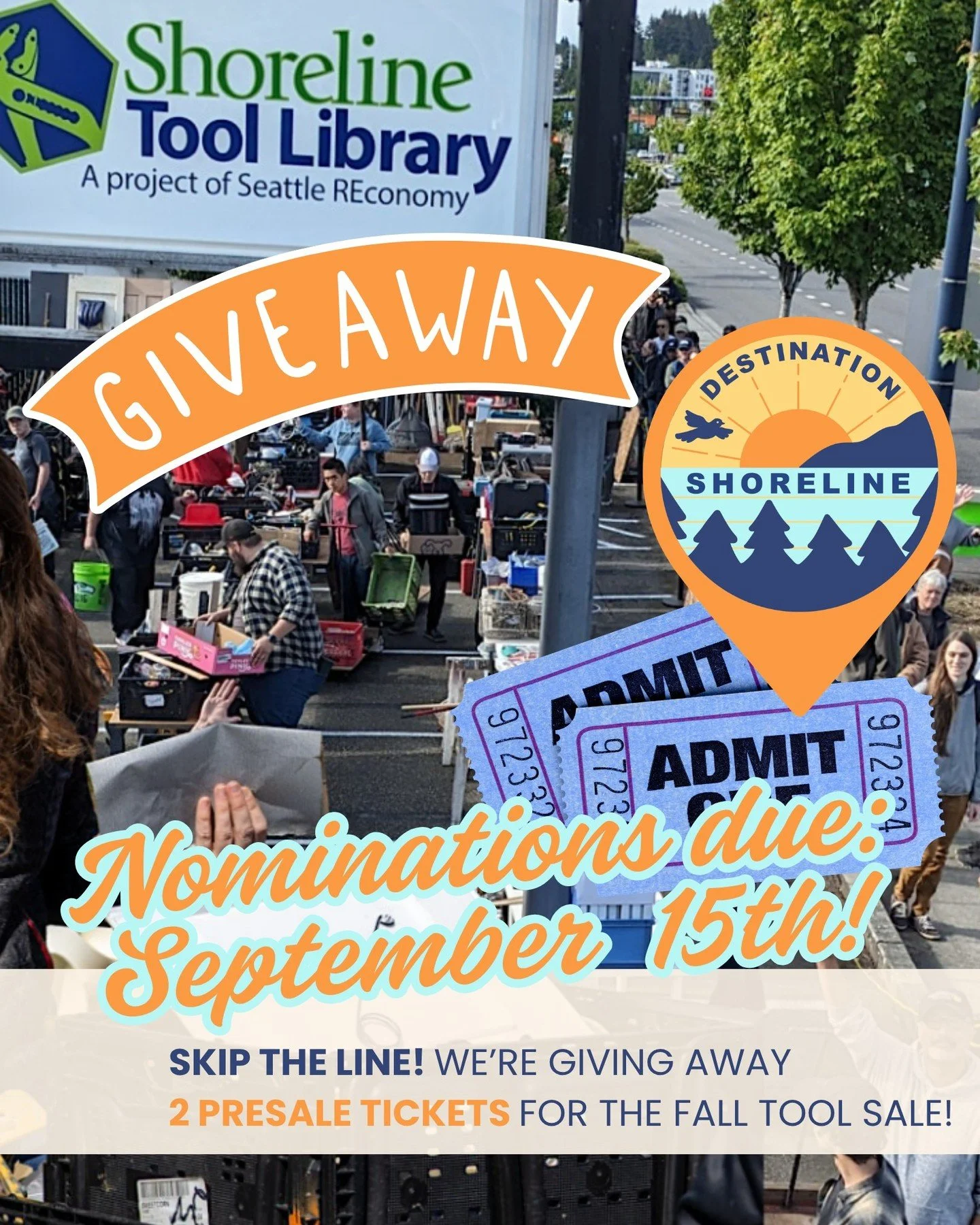 Nominations Due: September 15th!
GIVEAWAY: Skip the line at the Shoreline Tool Library Fall Tool Sale!

The Shoreline Tool Library&rsquo;s Fall Tool Sale is happening Saturday, September 19, and Destination Shoreline is giving away TWO presale ticket