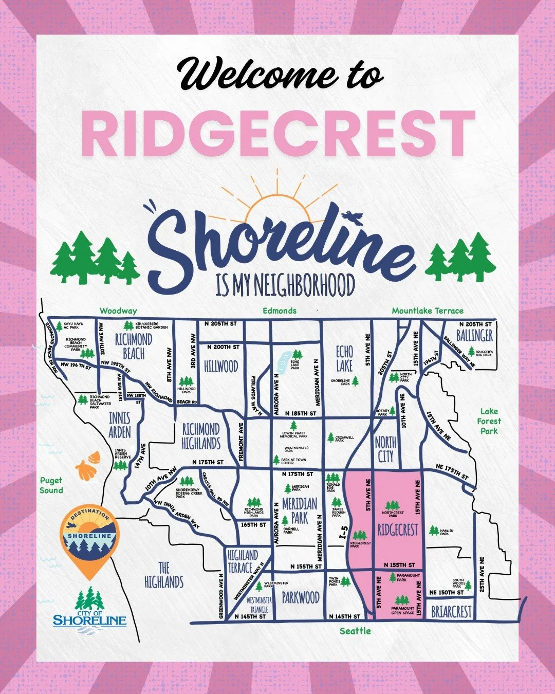 Shoreline Is My Neighborhood - Where is the Ridgecrest Neighborhood?

Ridgecrest is one of Shoreline&rsquo;s most social, walkable neighborhoods. Full of friendly faces, local hangouts, and energy. Centered around its lively commercial hub, the neigh