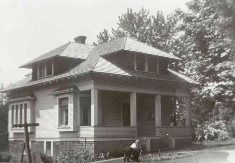 Ray Smith house at 641 NW 175th. This house was the gamekeeper's residence on property owned by the Boeing family. The Schwehm family sold it in 1950 to Leroy (Jim) Hardin who raised his family there until they moved out around 1962. Photo donated by