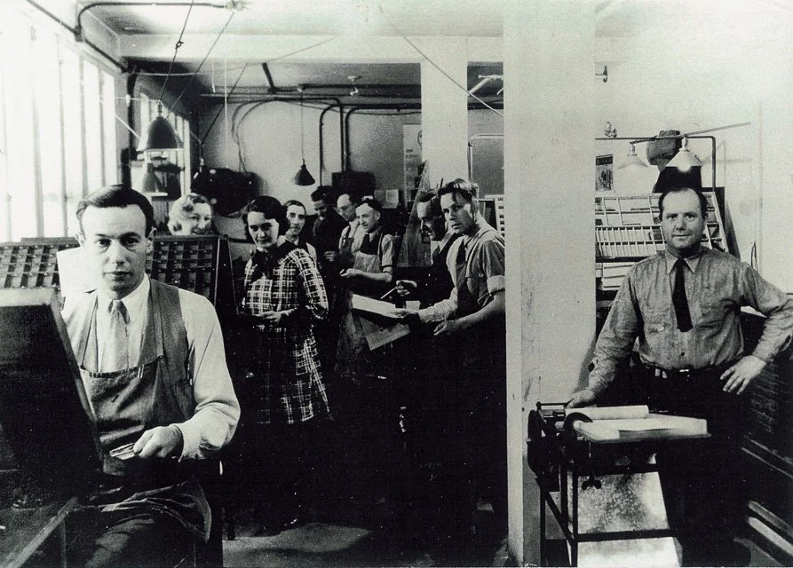 1933-36. Adult education project at Firland, typesetters and printers Firland Sanatorium for tuberculosis and isolation patients. Works Progress Administration (WPA) arranged training and employment of typesetters and printers as part of their adult 