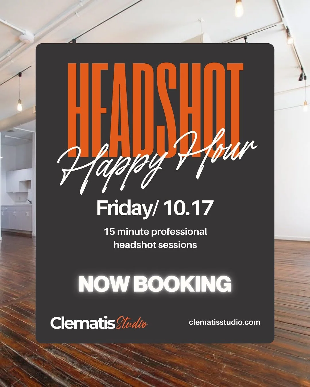 Introducing Headshot Happy Hour at Clematis Studio 🌠📸

A once-a-month event for professionals looking to level up their image. Spots are limited&mdash;secure yours before they&rsquo;re gone!

📅 Book today: clematisstudio.com/headshot-happy-hour