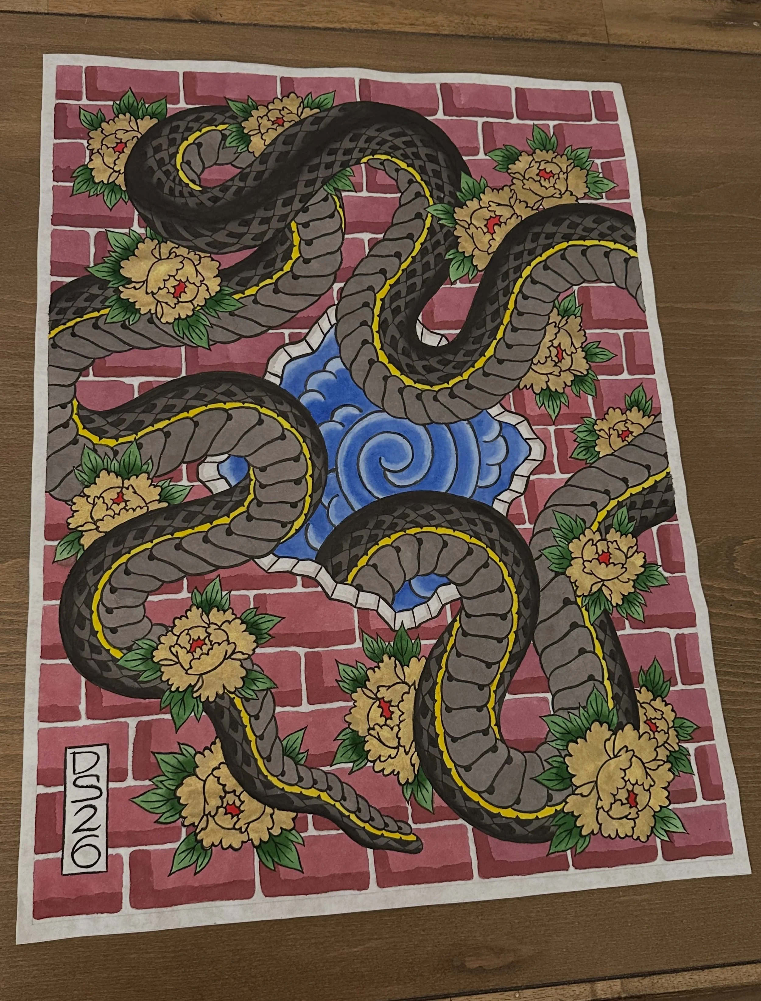 18x24 ink and watercolor on kozo paper

I finished this one up before I left for the east coast. I&rsquo;ll be back soon and ready to do some tattoos.