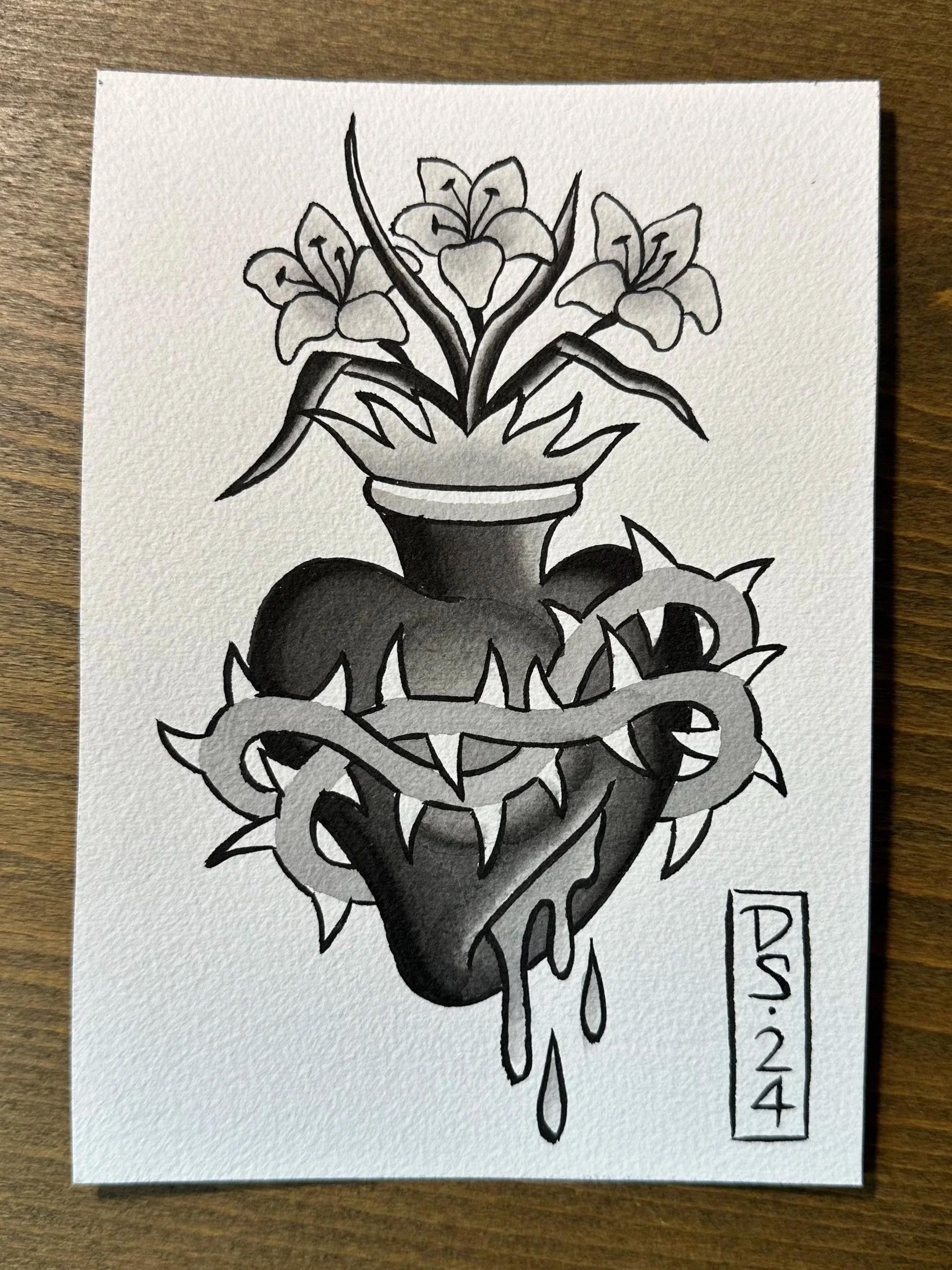 5x7in Original Painting: Sacred Heart