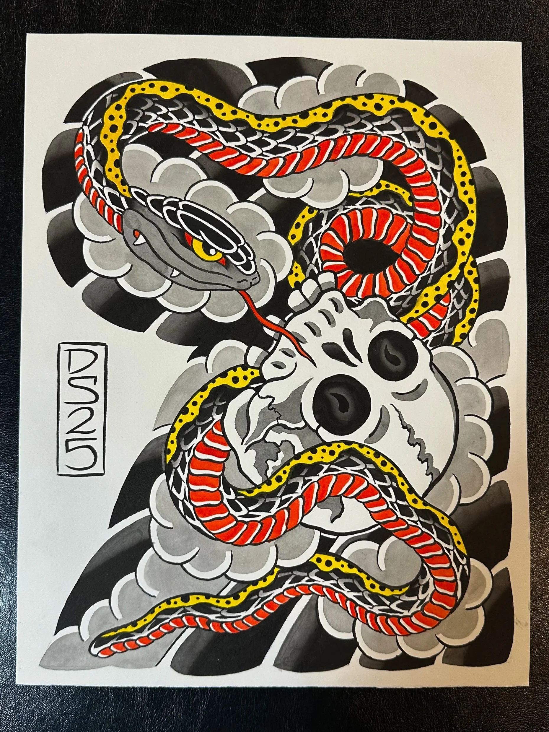 11x14in Original Painting: Snake and Skull Half-Sleeve