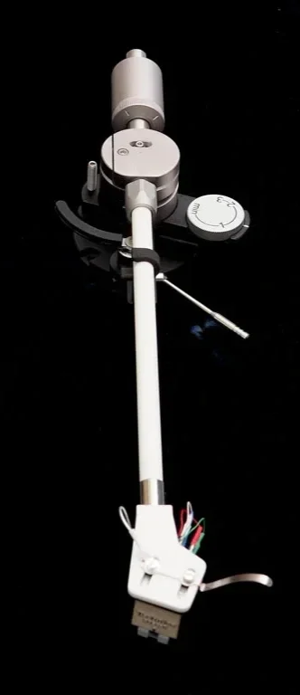 Korf TA-AF9/10 fixed-headshell tonearm with white alumina ceramic arm tube viewed from above.