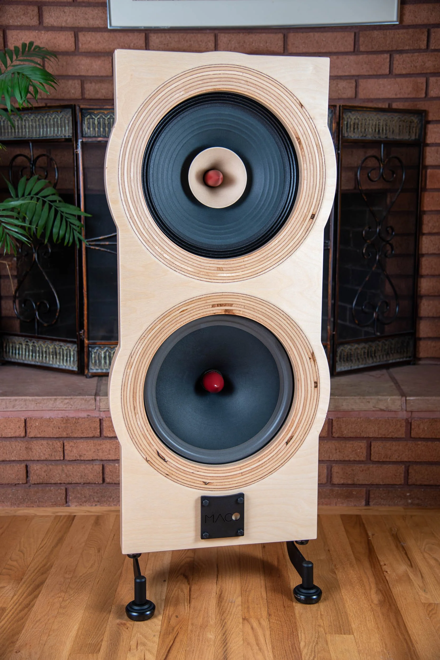 Front view of the Macarias in Baltic birch