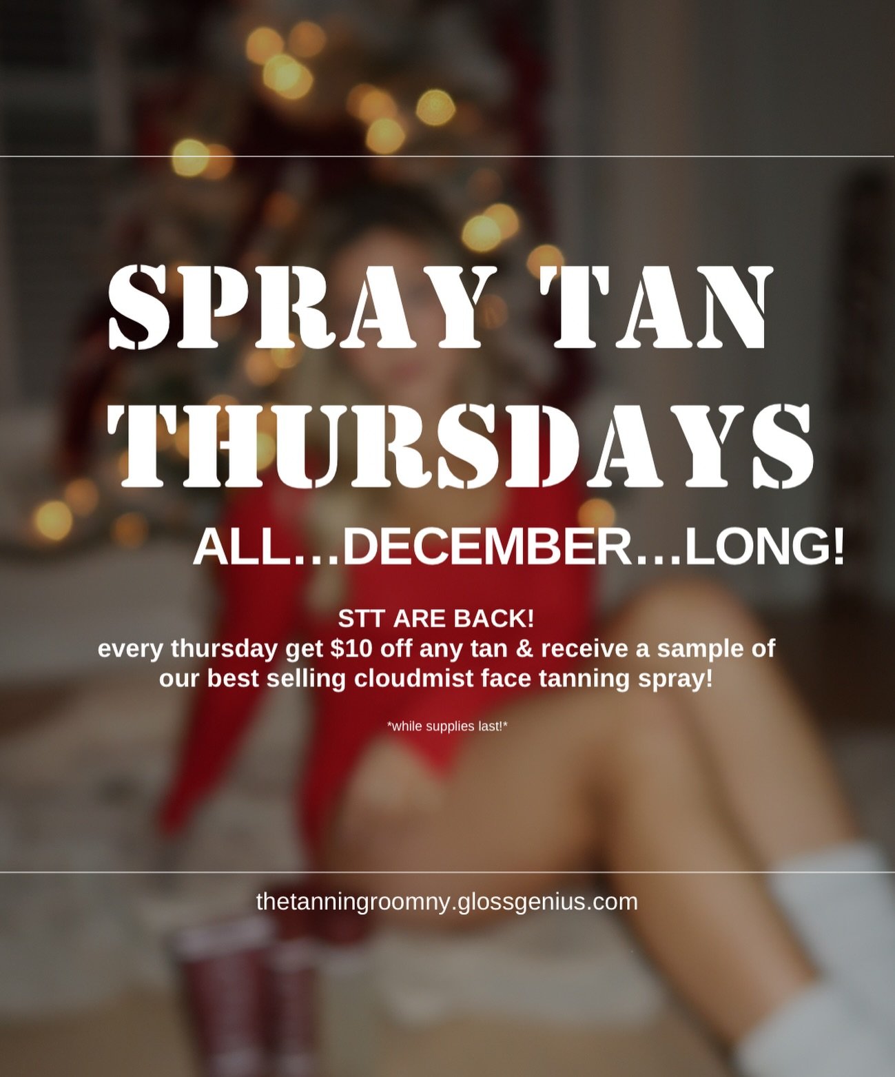 tis the season for spray tan thursdays❤️🤭

every thursday in december recieve $10 off any tan as well as a deluxe sample of the @nudaprofessional cloudmist!
*while supplies last*

book using the link in my bio! 🎁
