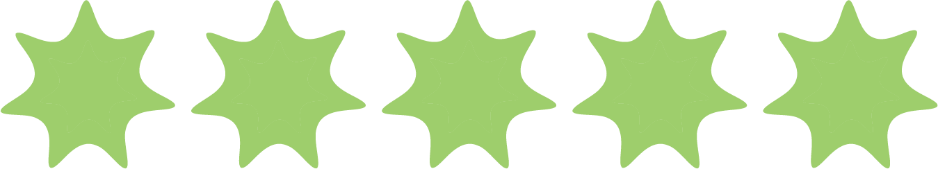 Six green stars in a horizontal row on a black background.