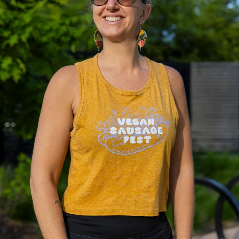 Vegan Sausage Fest Women's Crop Tank Top - Mustard Yellow