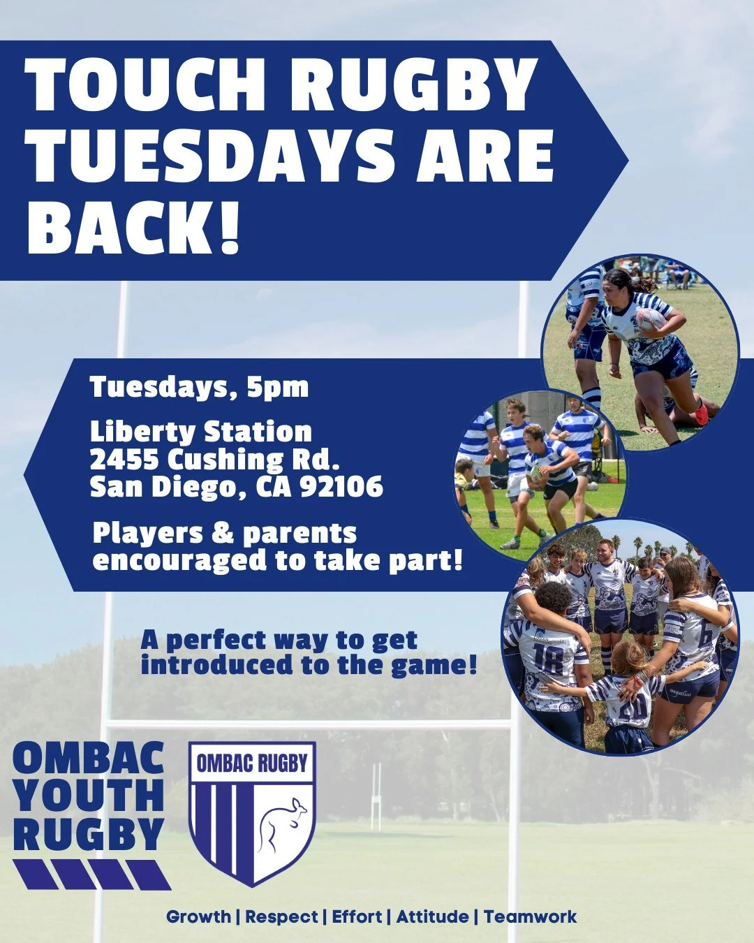 Now that we have all had some downtime from a busy season, Touch Rugby Tuesdays is back! Informal, touch rugby for a couple of hours each Tuesday evening starting at 5pm! This is a great way for existing players to keep ball in hand, and to introduce
