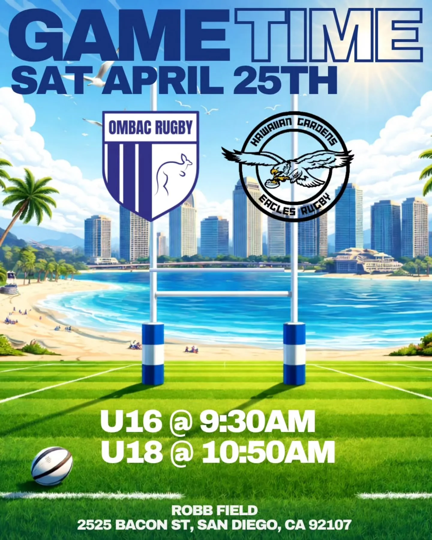 The boys' last regular season game! We're back home to welcome @hawaiiangardens_rugby to Robb Field. 

See you down there!