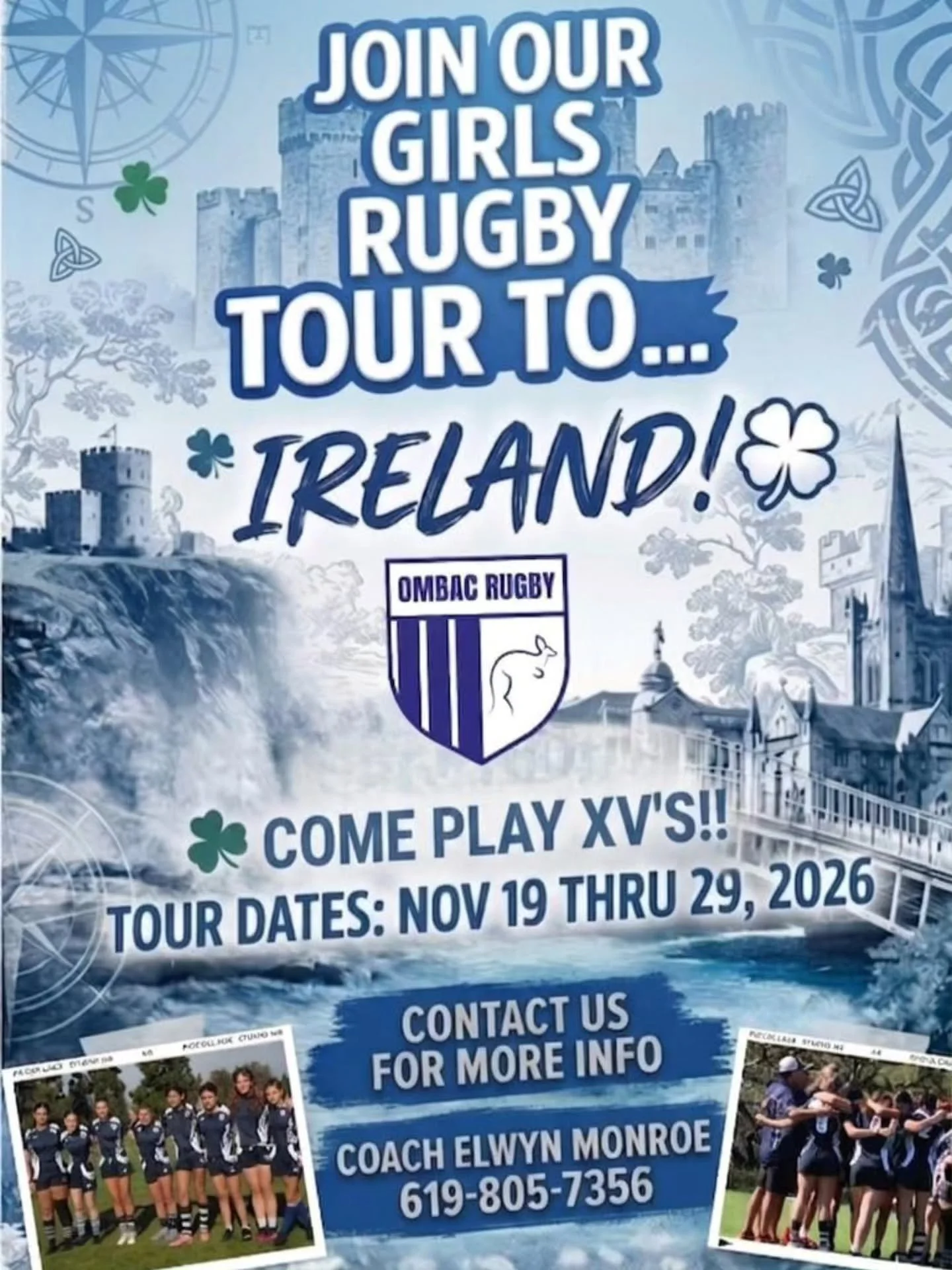 Join us on this unique international rugby and cultural experience playing XV&rsquo;s in an all-girl teams in Ireland, Nov 19-29 2026. 

Click the form in the bio to confirm interest. 

Invitation is open to all players regardless of club or school t