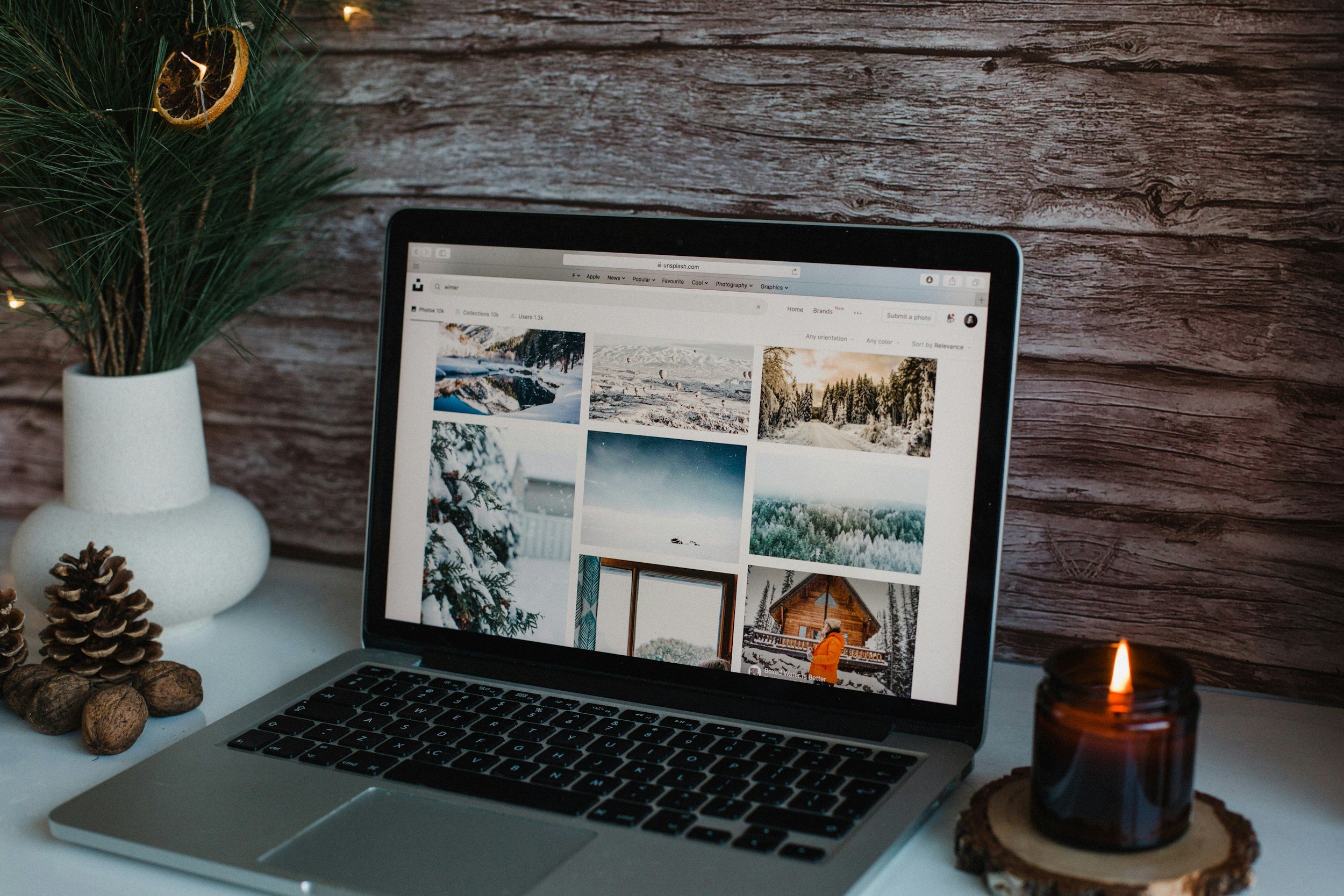 laptop with holiday theme decor
