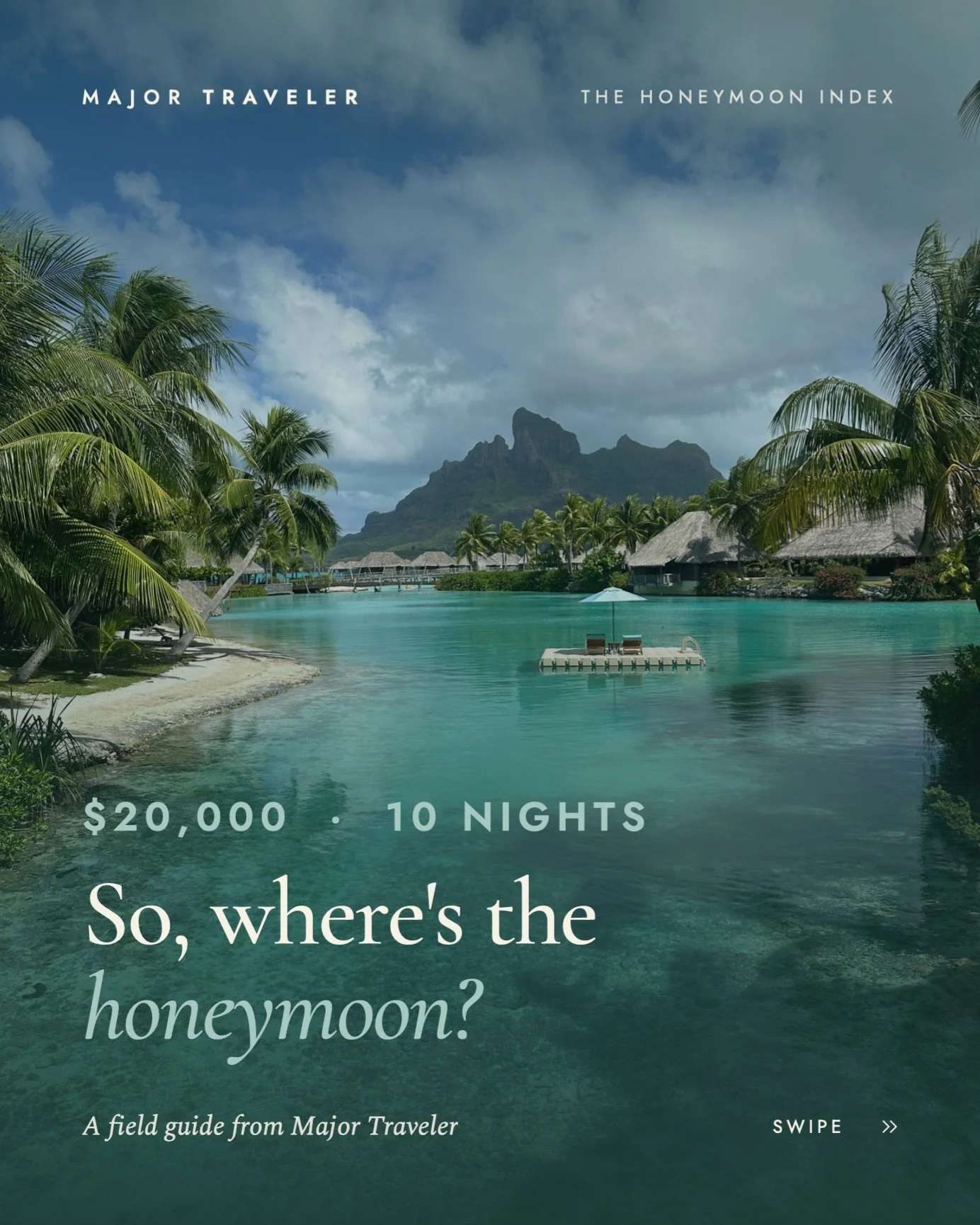 $20,000 budget. 10 nights. Just married. Where&rsquo;s the honeymoon? 

We put together our favorite destinations and combinations to show you how to make that budget go far. 

There are ENDLESS combinations. 

And every couple is different. Some mor