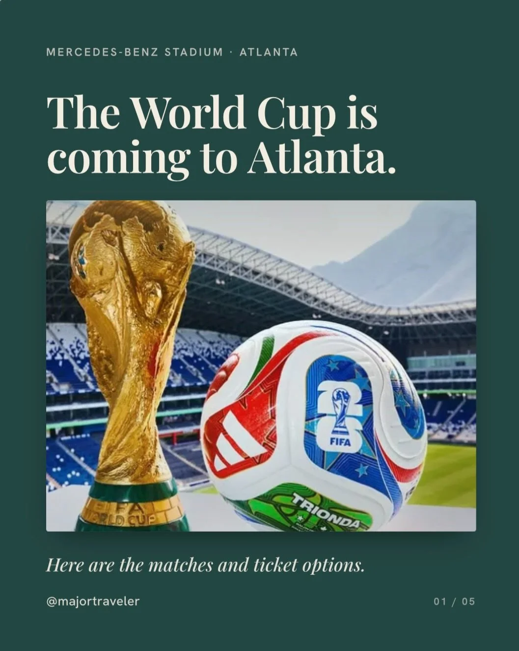 The World Cup is in Atlanta! From group-stage matches to the semifinal, plus a VIP hospitality experience, here are the dates and ticket options. 

DM for full details and current availability.

📍 Atlanta, 2026
#worldcup #fifaworldcup #fifaworldcup2