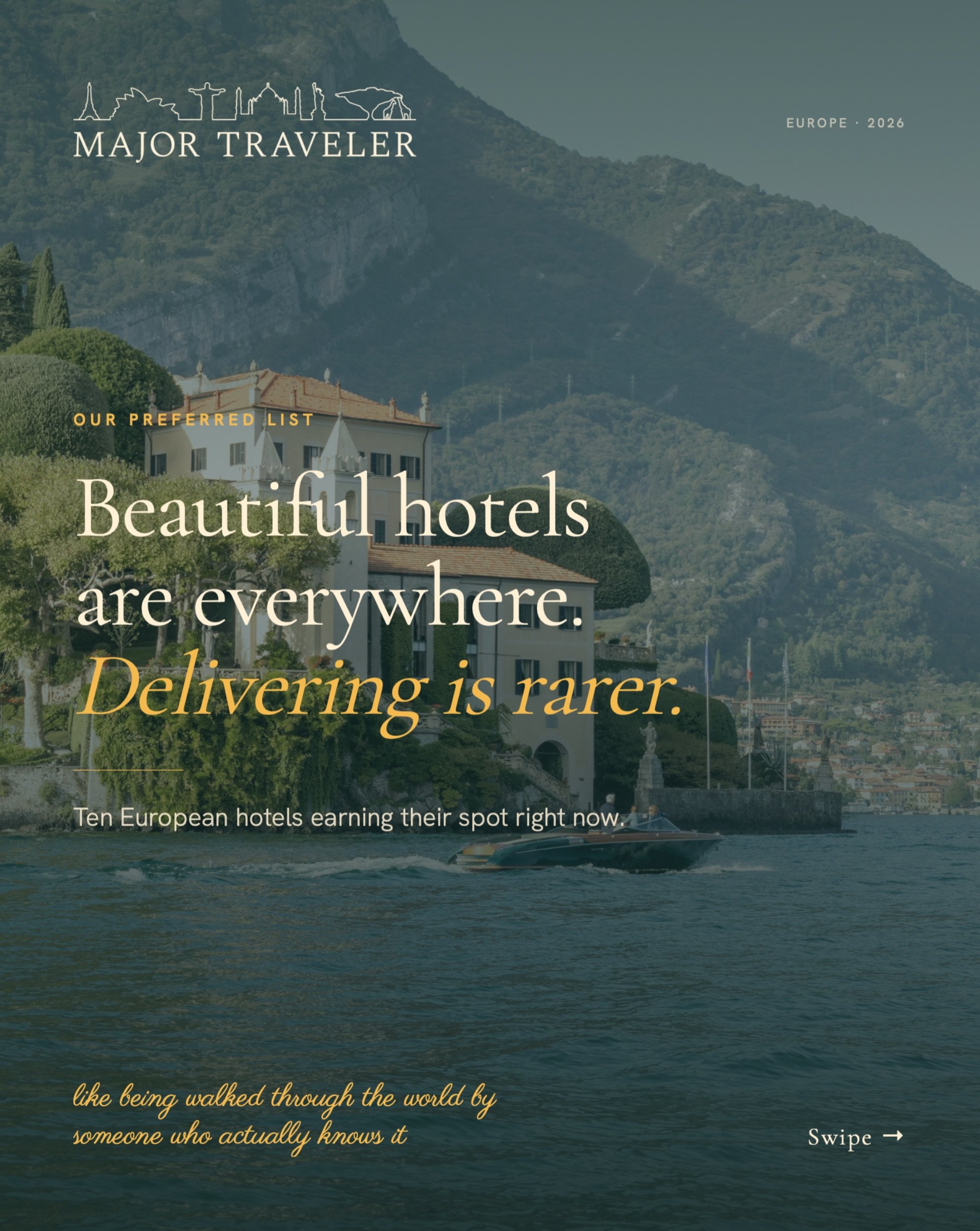 This summer, we&rsquo;ve been watching which European hotels are actually delivering right now.

Not just beautiful, really delivering.

Here are the ones our clients keep raving about 👇

Each one is on our preferred list for a reason.

We&rsquo;re 