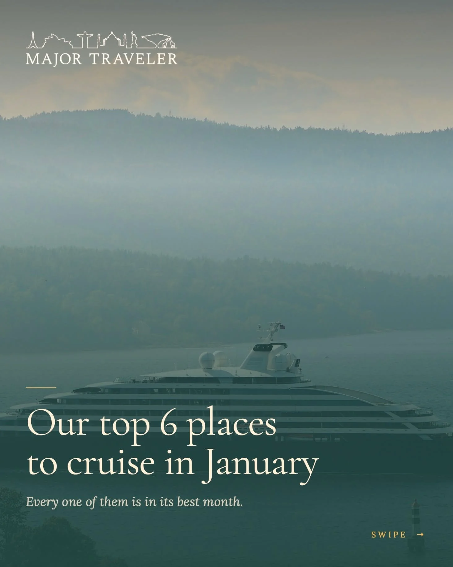 Six places we are sending clients in January, and every one of them is in its best month. Antarctica, the Gal&aacute;pagos, Bora Bora, New Zealand, Hong Kong to Bali, and the Caribbean. Swipe for the ship and the reason on each.

January is peak seas