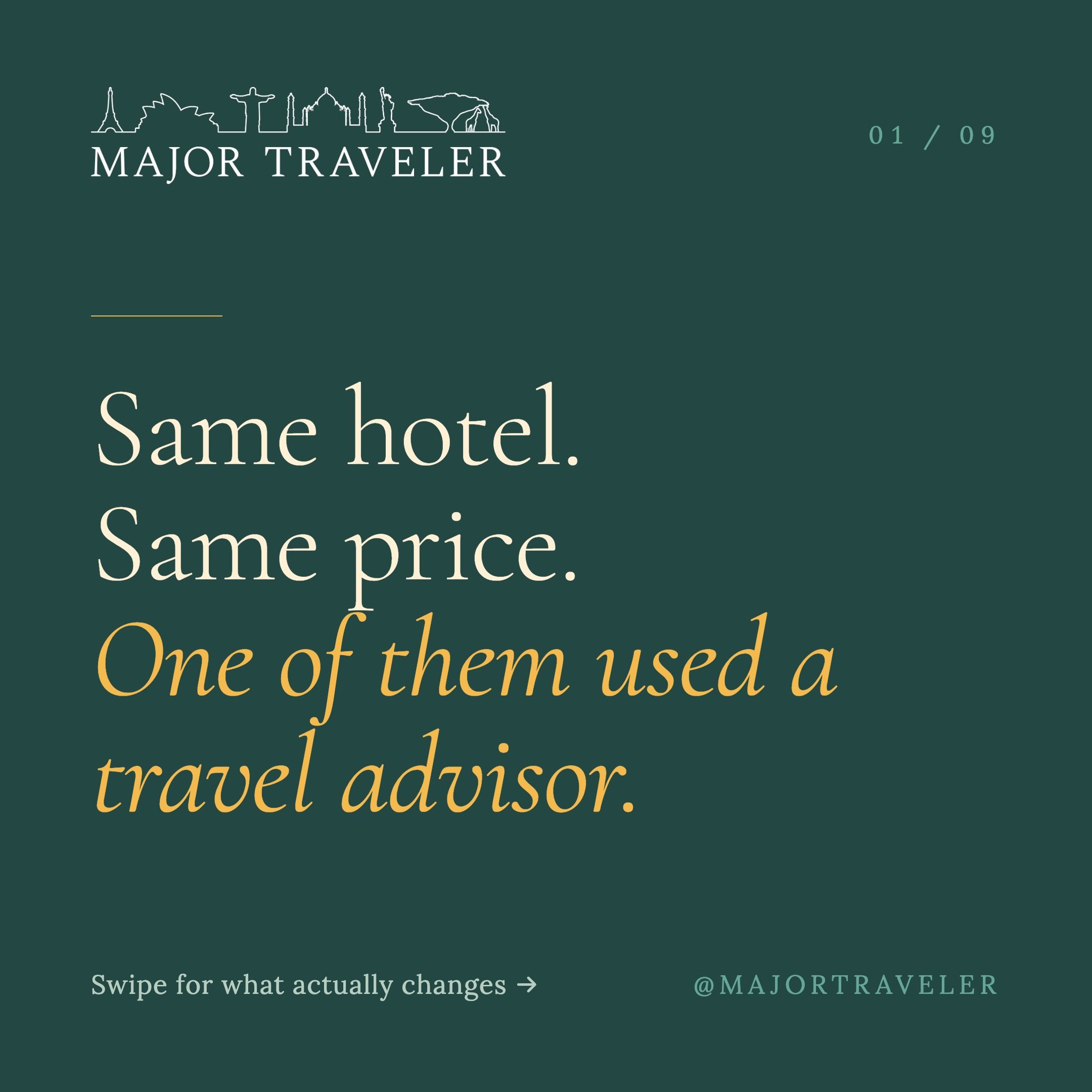 Same hotel. Same price. Completely different stay.

Booked through Major Traveler, your reservation comes with:
&rarr; Space-available upgrade
&rarr; Daily breakfast for two
&rarr; $100 property credit
&rarr; Early check-in / late check-out when poss