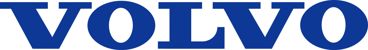 Close-up of a blue Volvo logo