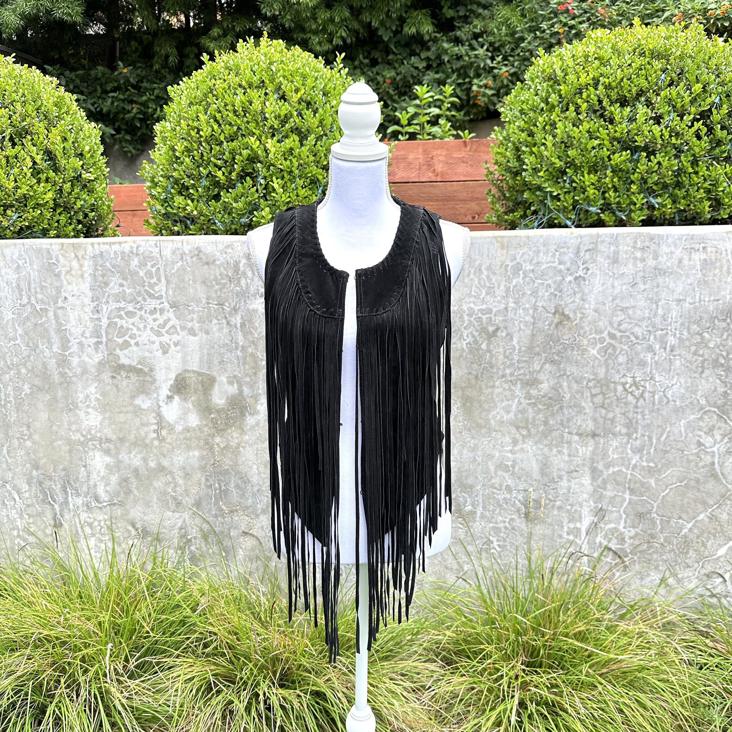 Guess Black Suede Fringe Vest