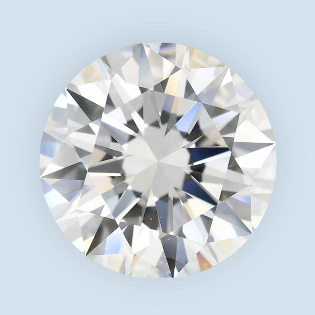 Close-up of a round brilliant-cut diamond gemstone.