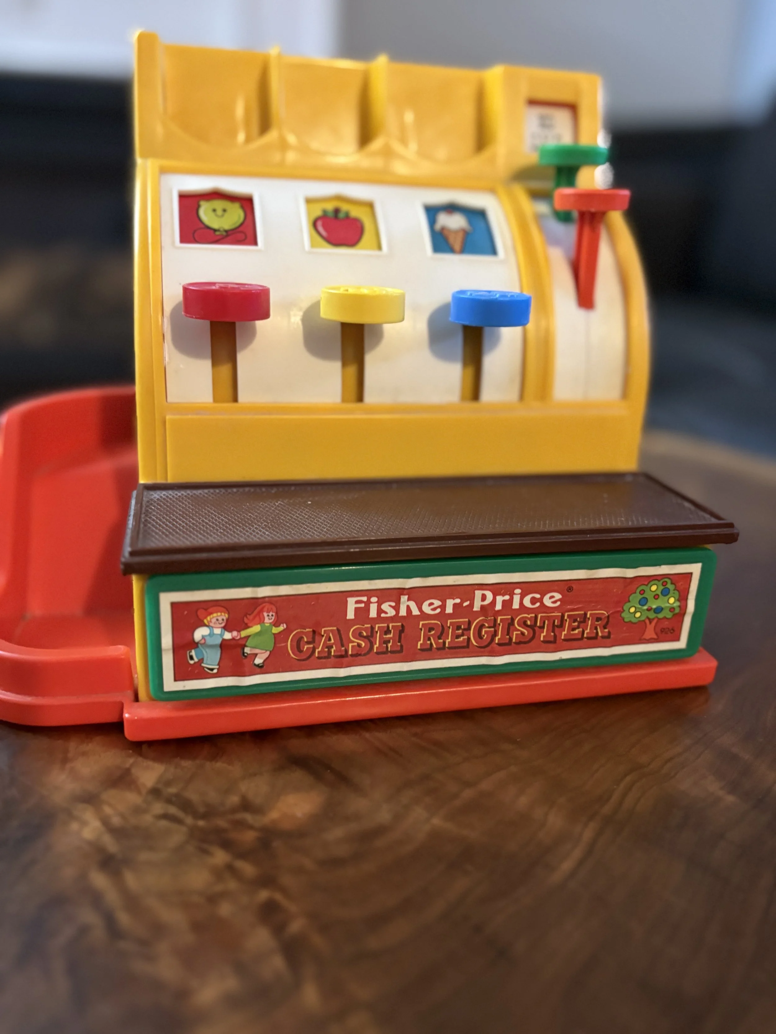 Rare Vintage 1974 Original Fisher Price Cash Register Working Bell Buttons Coins