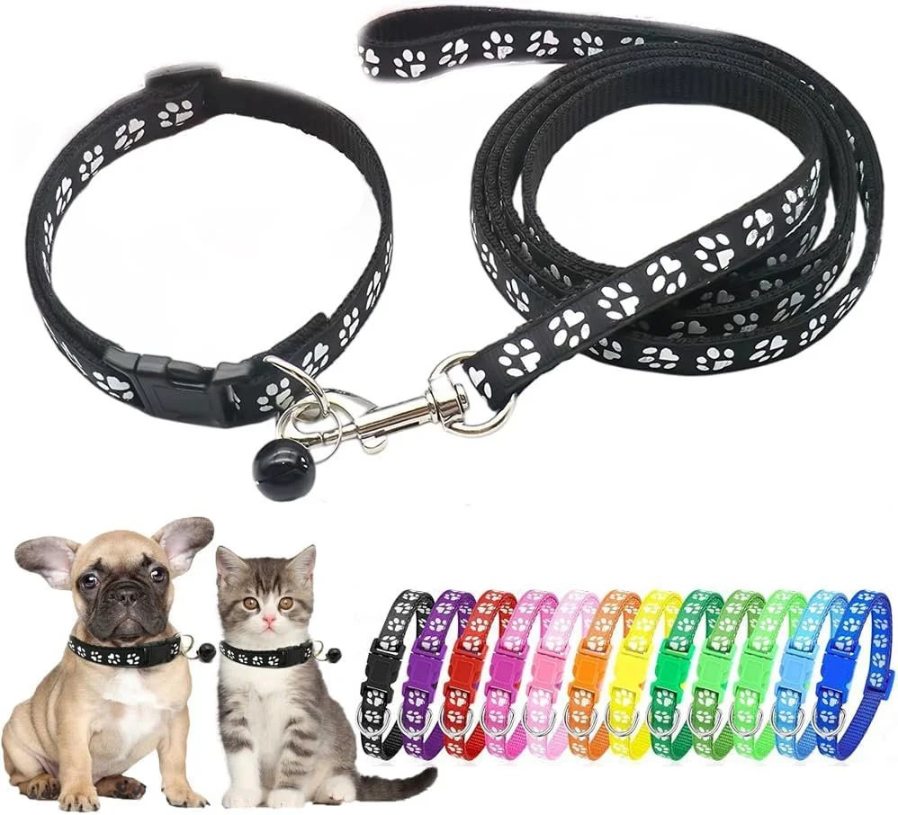 XS Pawprint Puppy Bell Collar and Leash Set 