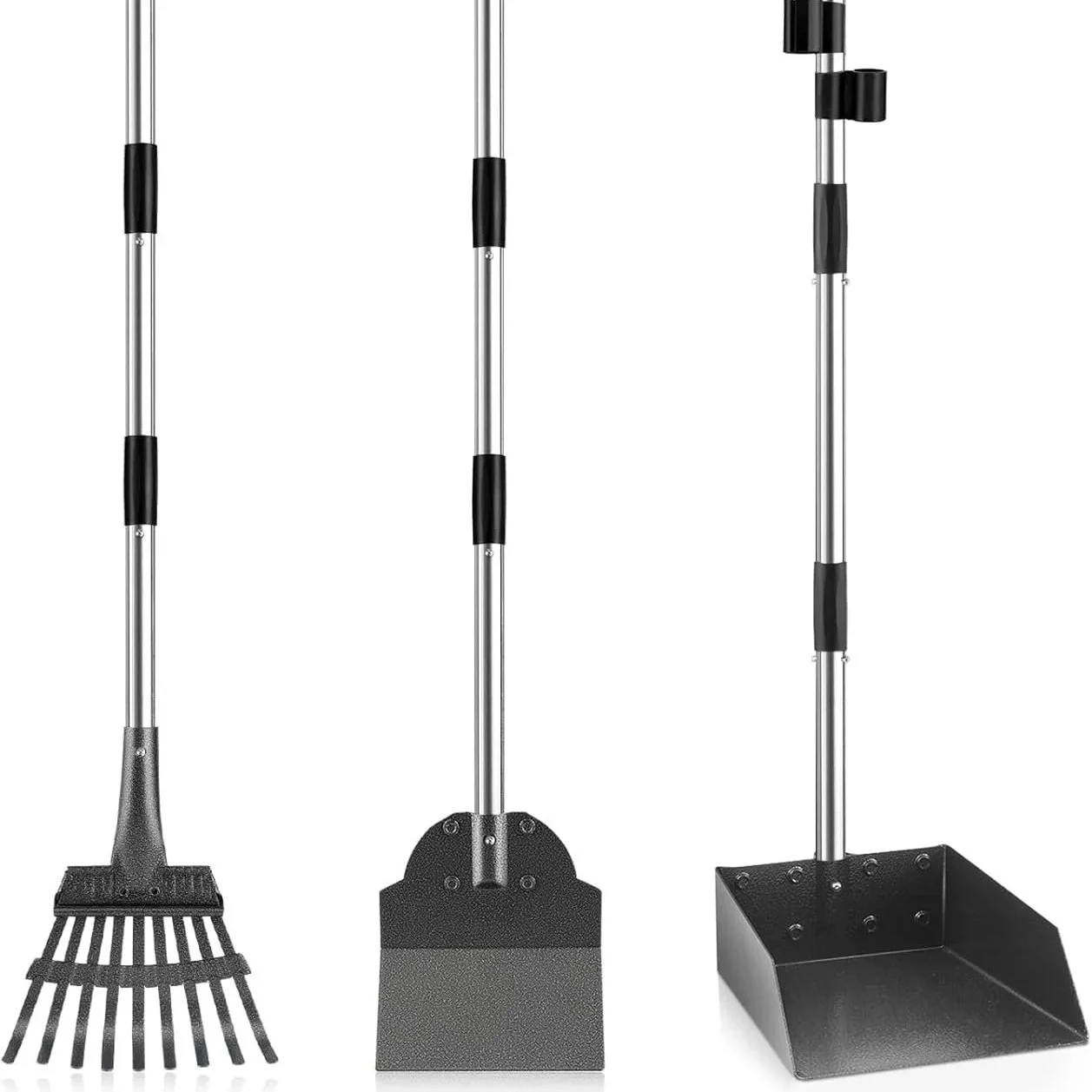 Pooper Scooper, Long Handle Dog Pooper Scooper, Heavy Duty Stainless Steel Rake, Tray & Spade Set for Pet Waste Removal, Use on Grass, Dirt or Gravel