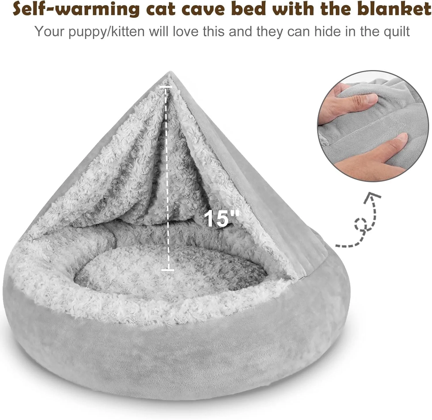 OEJOY Small Dog Bed Cat Bed with Hooded Blanket, Cozy Cuddler Luxury Puppy Pet Bed, Donut Round Calming Anti-Anxiety Dog Burrow Cave Bed - Anti-Slip Bottom and Machine Washable 23 inch