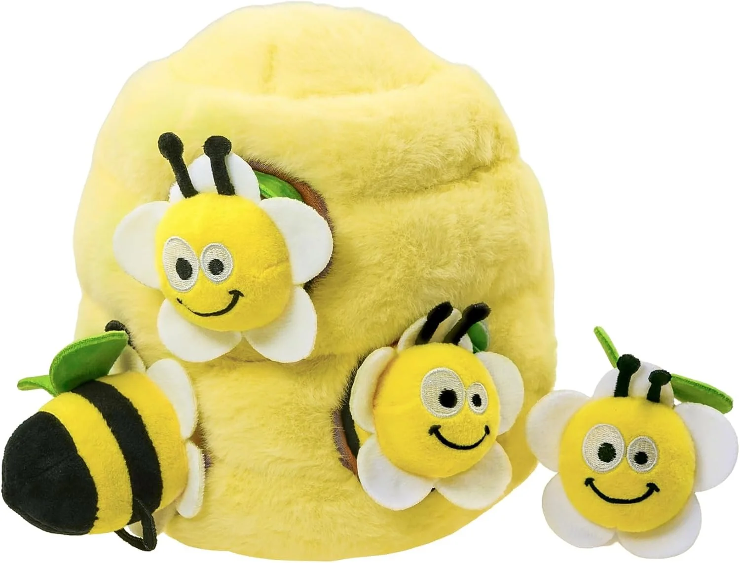 Hide and Seek Dog Toys, Interactive Squeaky Plush Puzzle Puppy Chew Toy to Keep Them Busy for Small Medium Large Dogs(Beehive Hideaway with 4 Pack Bees)