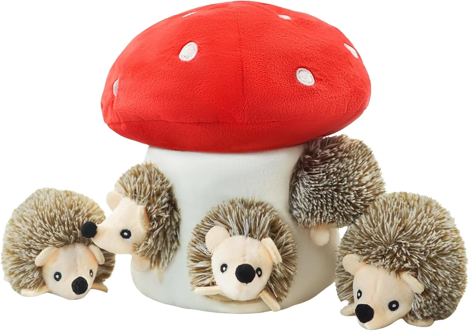 Hide and Seek Dog Toys, Mushroom Crinkle Paper Hideaway with 5 Pack Squeaky Hedgehogs Interactive Plush Puzzle Puppy Chew Toy to Keep Them Busy for Small Medium Large Dogs