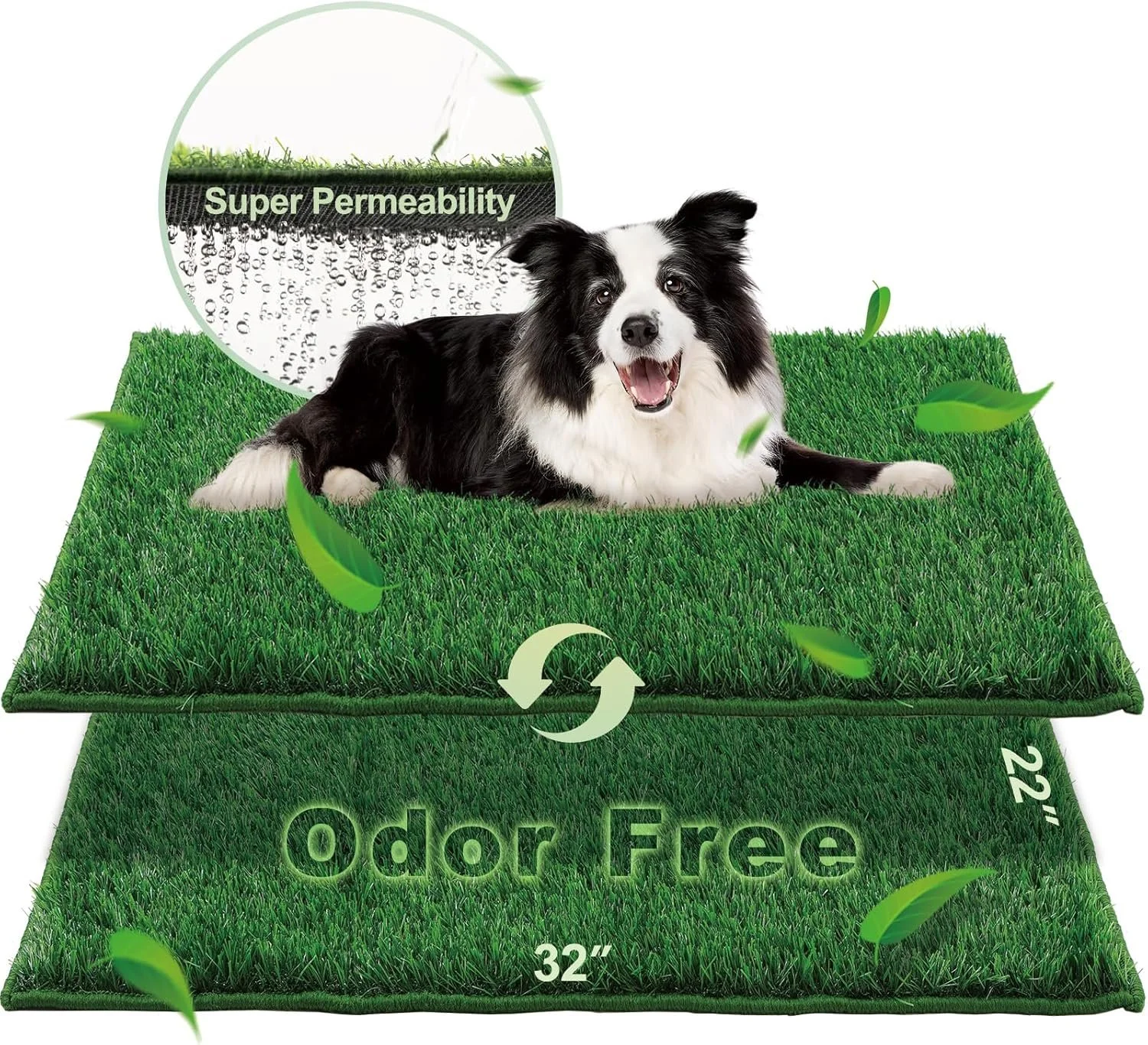 Artificial Grass, Dog Pee Grass Pads for Dogs Potty, 2PCS Odor Free Fake Grass for Dogs Large 32’’×22’’ with Countless Drainage Holes, Dog Potty Grass Hemmed Edge Realistic