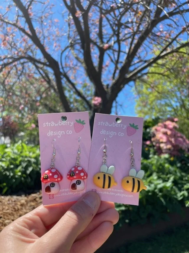Cottage Core Earrings - Mushrooms & Bees