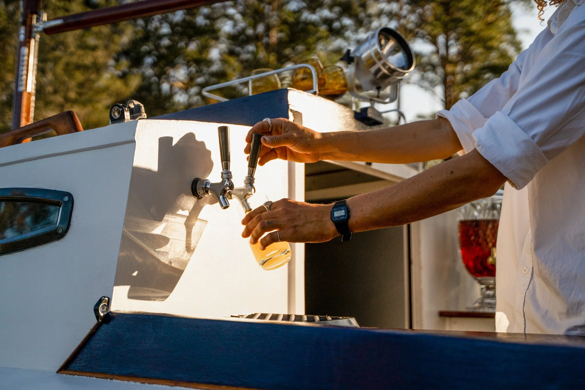 Mobile Boat Bar keg with beer on tap.