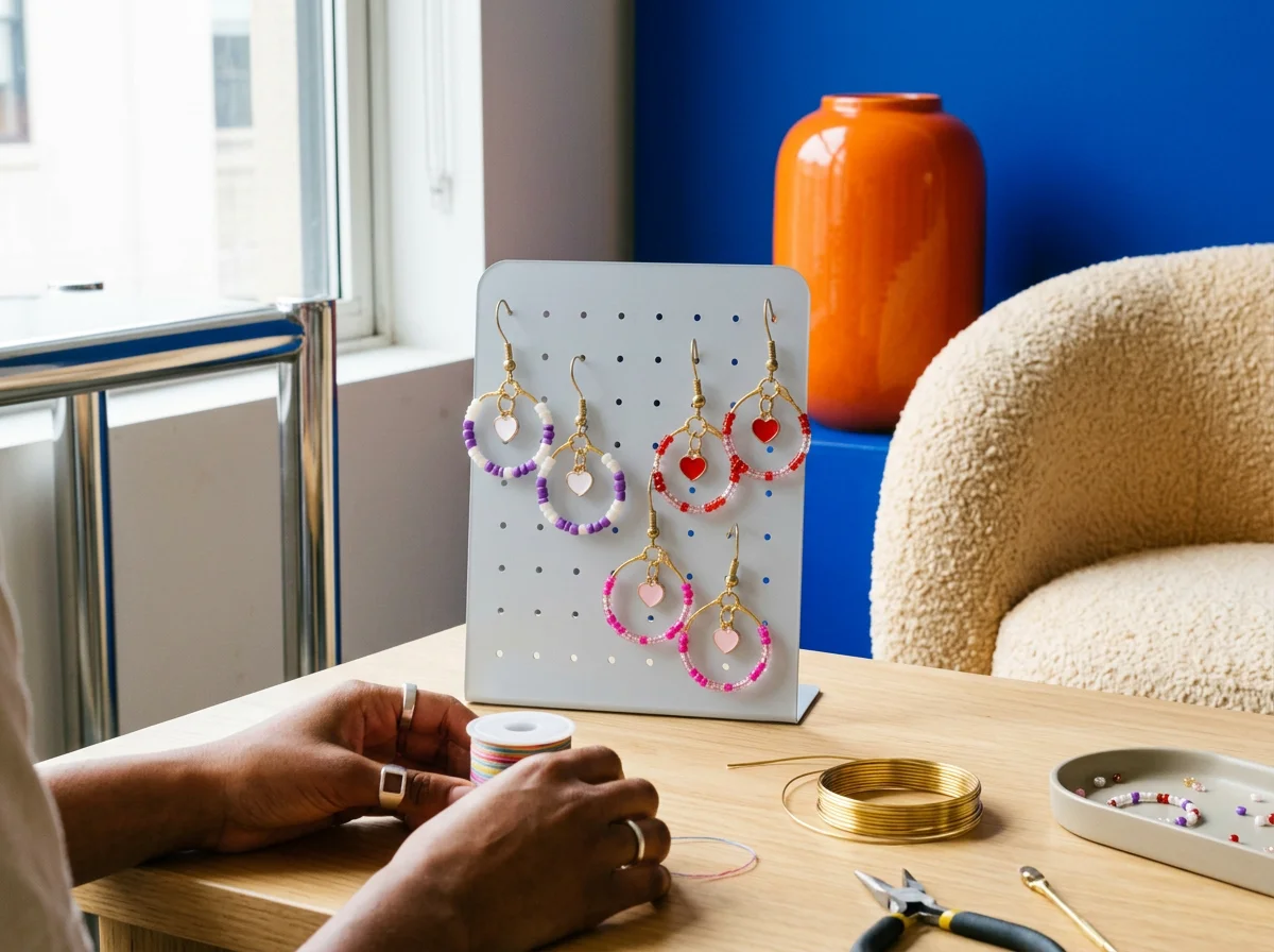 Beaded Small Heart Hoop Earrings