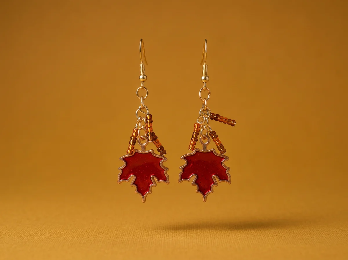 Brown & Red Leaf Dangle Earrings