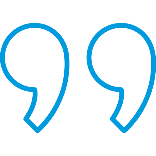 Blue double quotation marks on a black background.