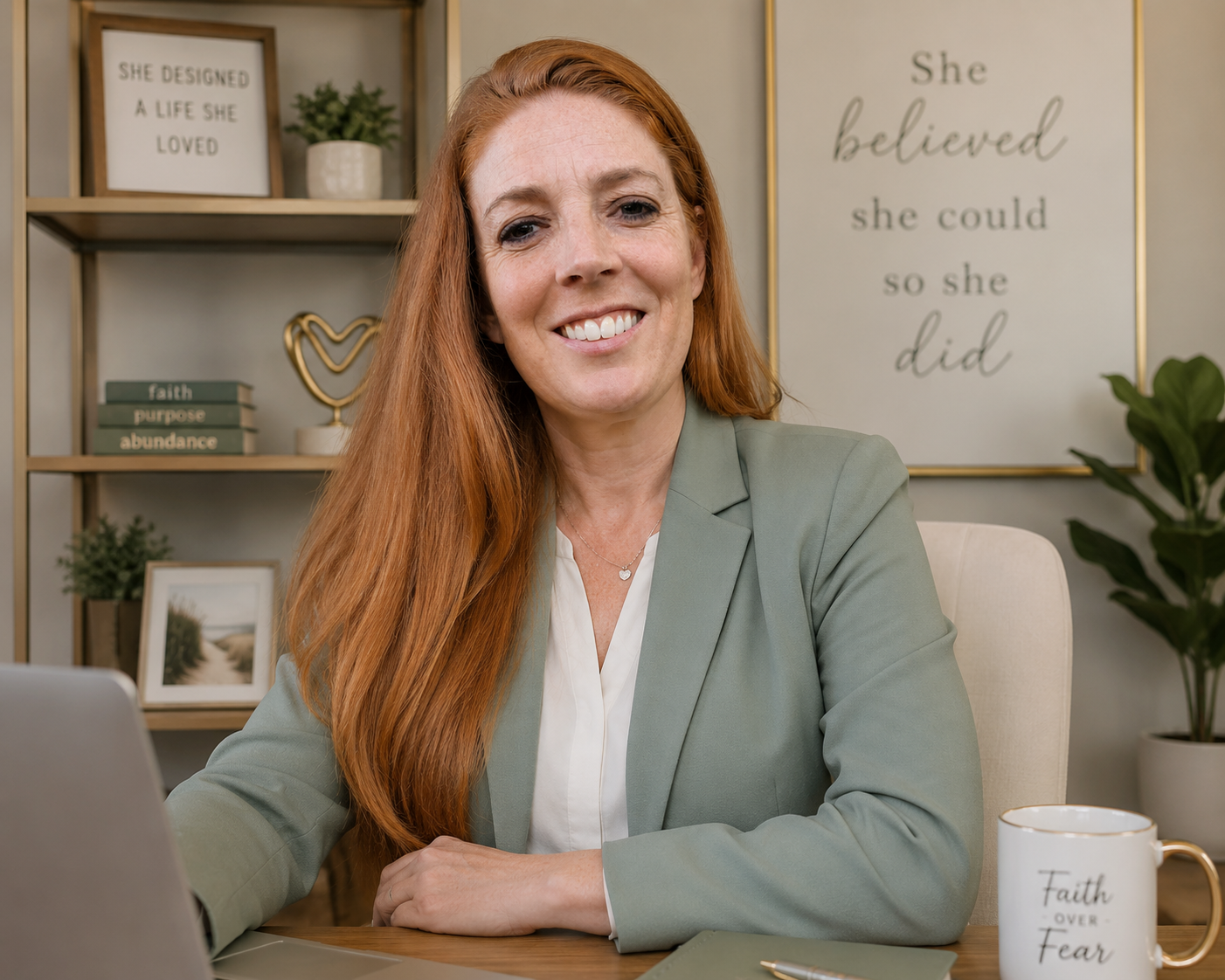 Lori at her desk in her office.