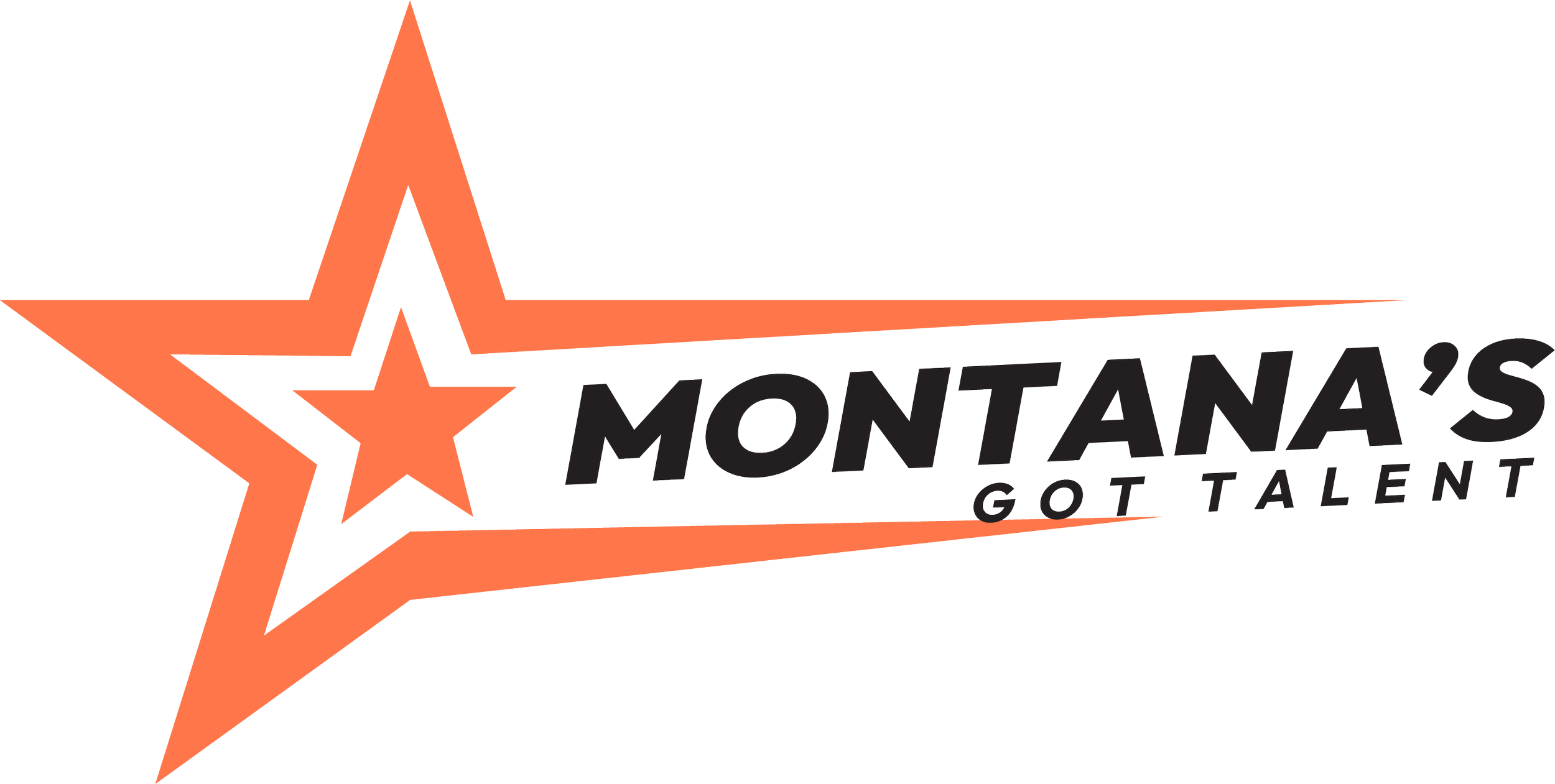 Logo of Montanas Got Talent with a large orange star and smaller orange stars, and text indicating a 2026 winner.