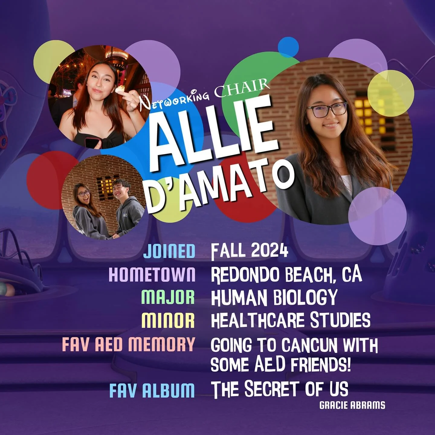 Here&rsquo;s a final look inside our e-board, featuring our Networking, Philanthropy, and Social Chairs! We can&rsquo;t wait to see what events they have planned this year 🤭 

Allie D&rsquo;Amato: &ldquo;AED provides numerous valuable opportunities 