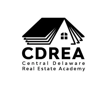 Logo of the Central Delaware Real Estate Academy featuring a stylized house and open book design.