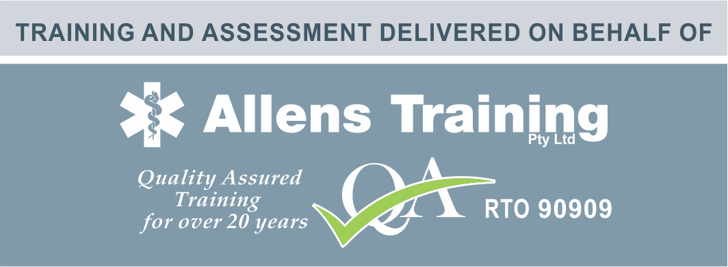 Certificate or poster titled 'Training and Assessment Delivered on Behalf of Allens Training,' indicating quality training in Australia.