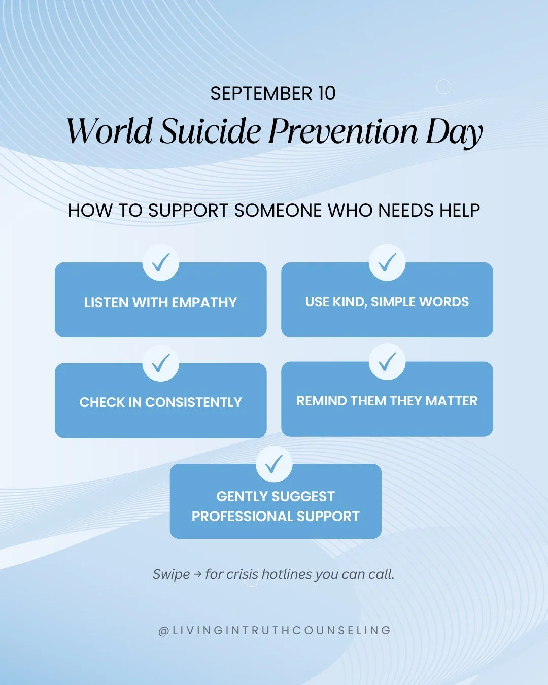 Showing up doesn&rsquo;t have to be complicated 💛 A call, a text, or just listening can change a life.

This World Suicide Prevention Day, let&rsquo;s be that hope. 🕊️ Swipe for hotlines. ☎️
.
.
.
#WorldSuicidePreventionDay #SuicidePrevention #YouA