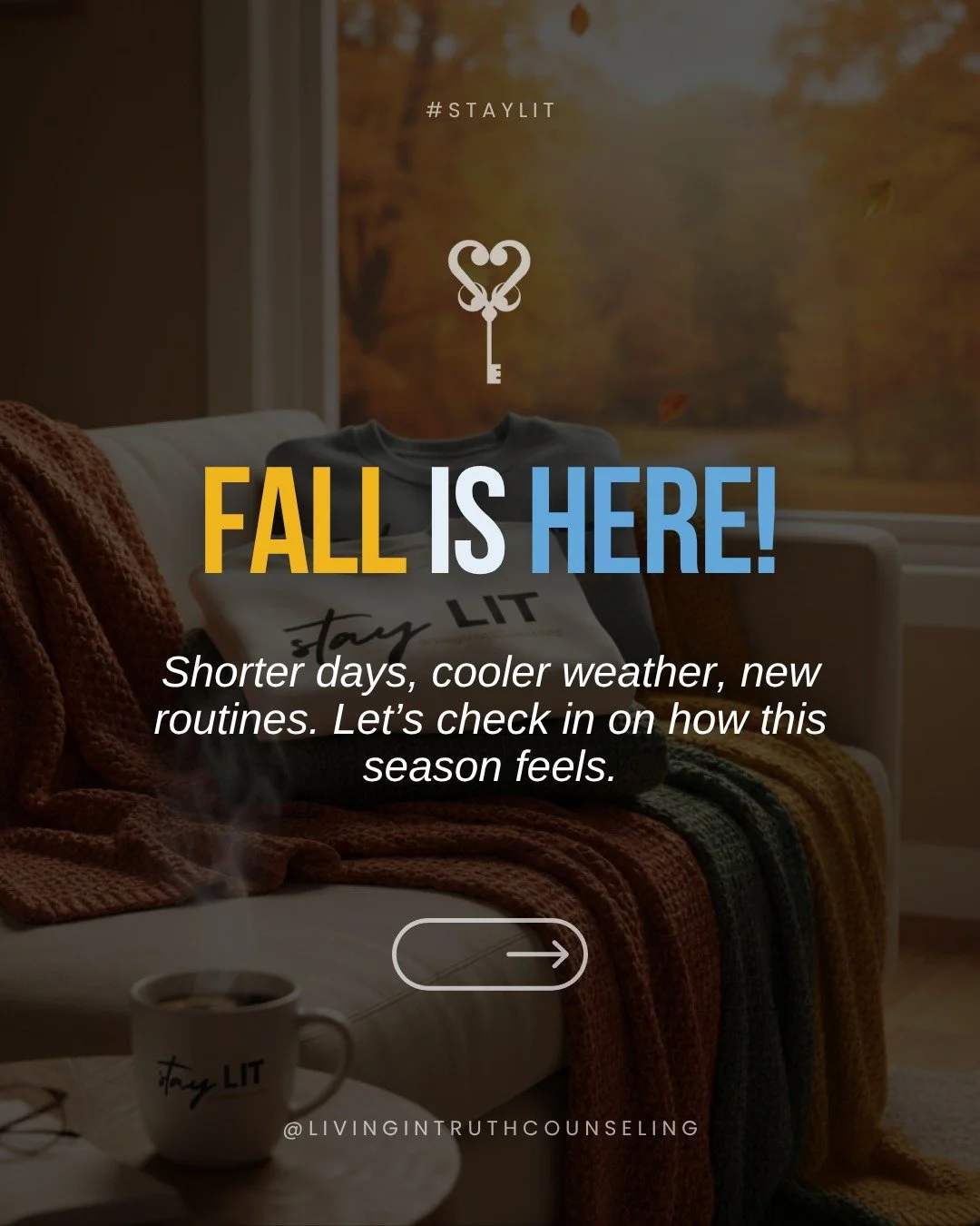 🍁 Fall is a season of change. Whatever this season looks like for you&mdash;it&rsquo;s okay. 💙
.
.
.
#FallWellness #Support #MentalHealthAwareness #SelfCareSeason #HealingJourney #YouAreEnough #LMSW #Therapist #Counselor #TampaBay #TampaFL #Florida
