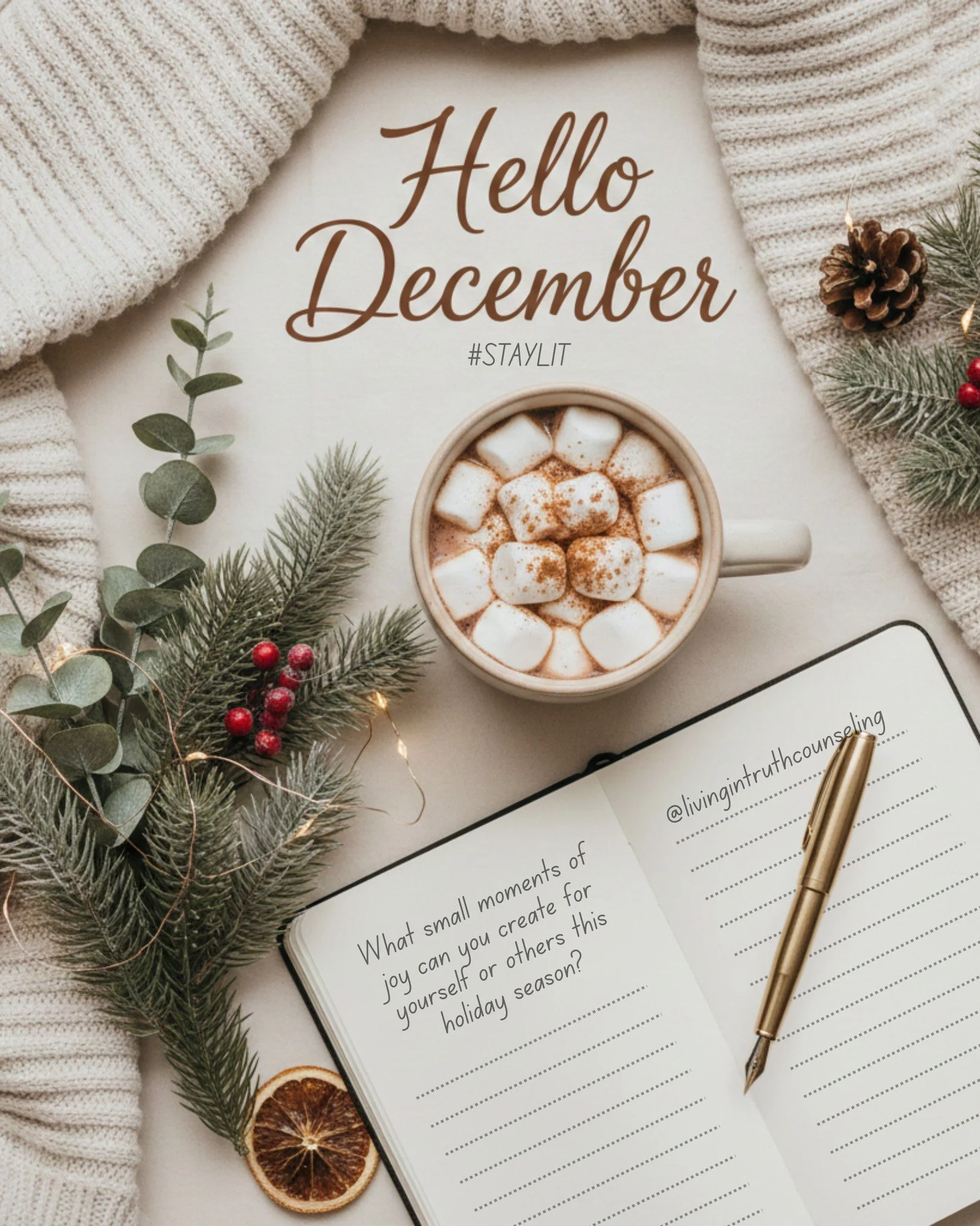 Hello December! ✨
.
.
.
#LITCounseling #HelloDecember #MindfulMoments #SelfCare #HolidayJoy #MentalHealthMatters #WellnessJourney #SeasonOfGiving #Therapist #Counselor #TampaBay #TampaFL #Florida #StPete #Clearwater #LCSW #MSW #SocialWorkLife #LMSW #