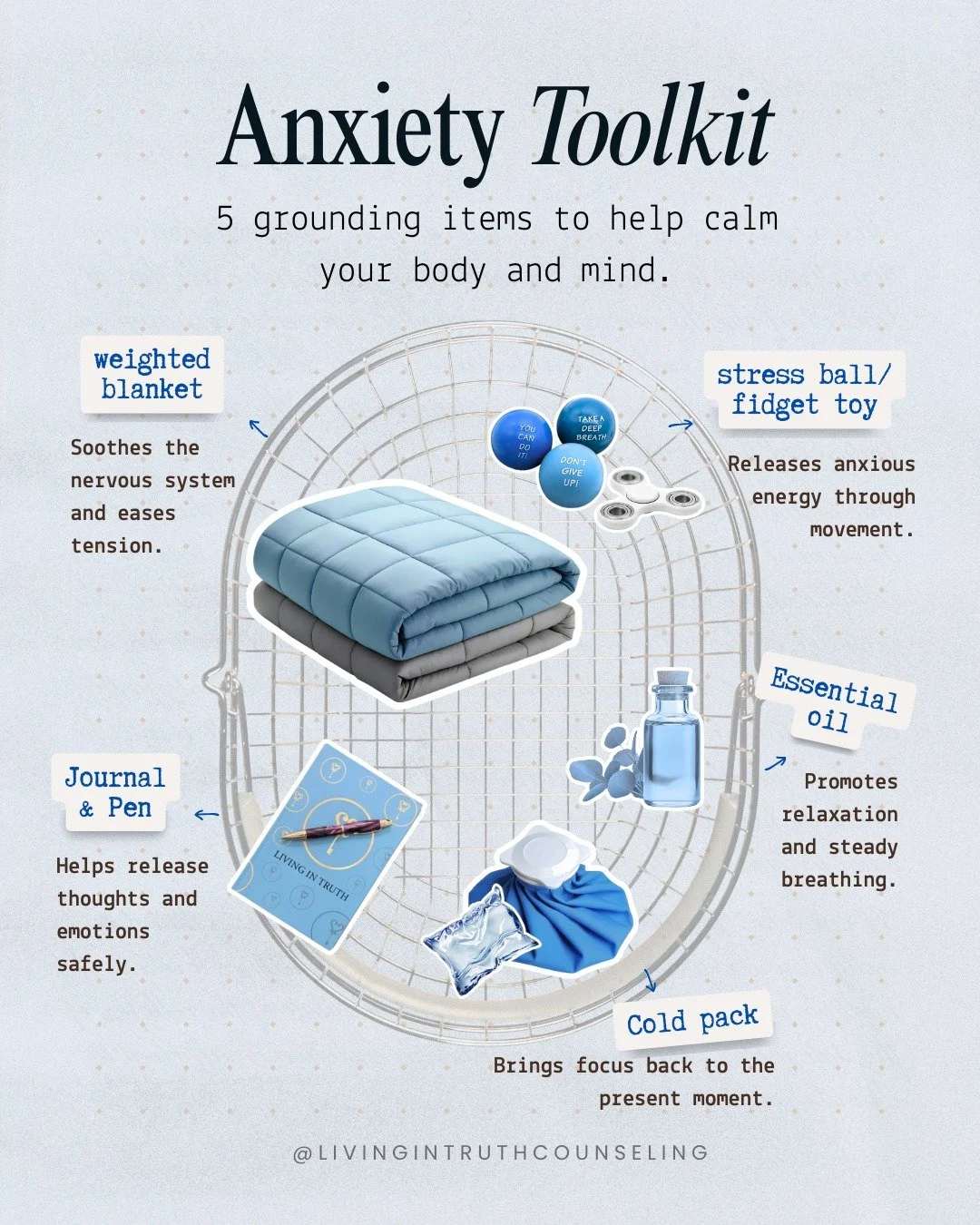 Feeling anxious? Grab what helps &mdash; your calm is closer than you think. 💙
.
.
.
#AnxietyToolkit #Journal #MentalHealthMatters #AnxietySupport #SelfCareSeason #MindfulLiving #Therapist #Counselor #TampaBay #TampaFL #Florida #StPete #Clearwater #