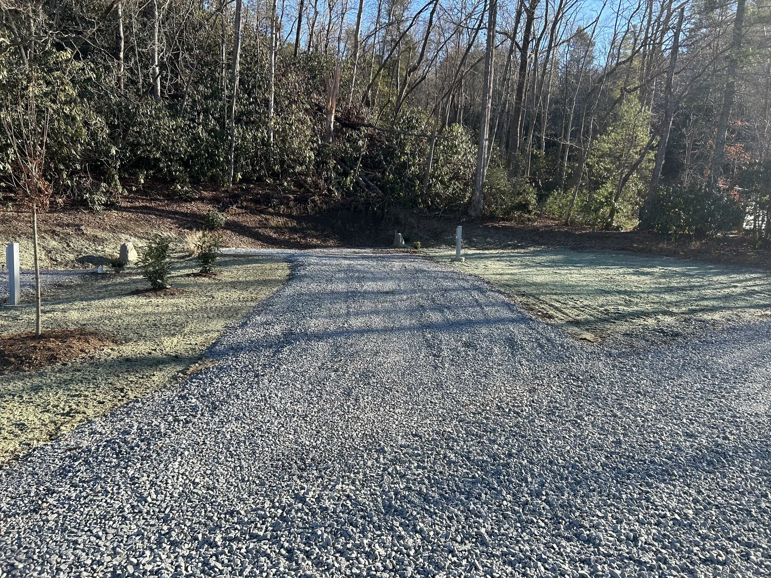 Mountain side RV site, level gravel pad
