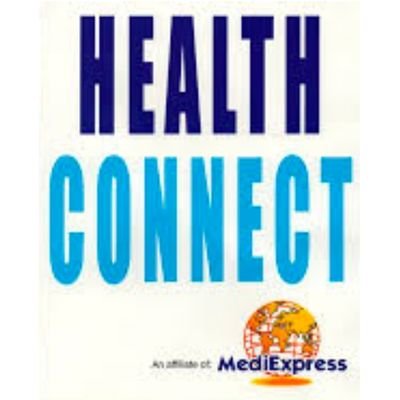 Health Connect logo featuring the words 'HEALTH' in dark blue and 'CONNECT' in light blue, with a MediExpress affiliate logo at the bottom right.
